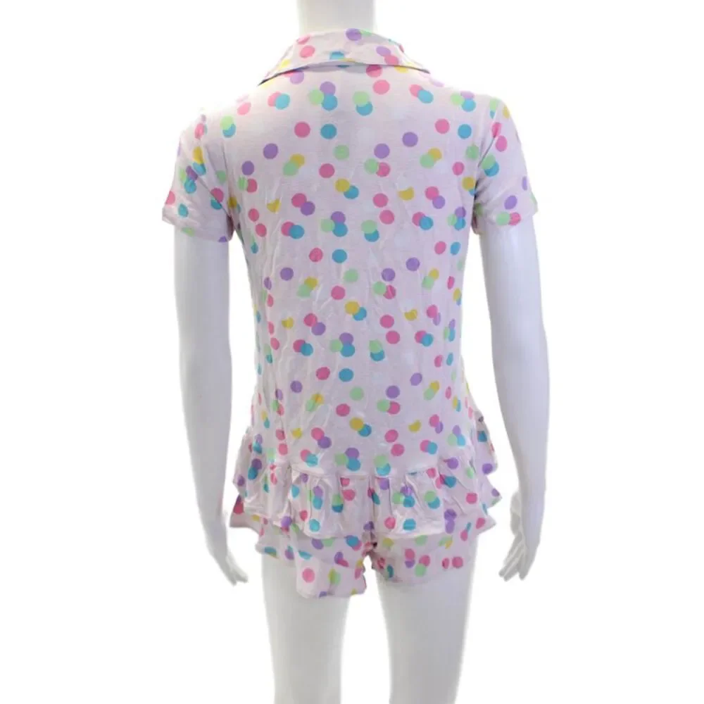 Emerson Road Womens Polka Dot Button Up Sleepwear Top + Shorts Set Pink Size XS